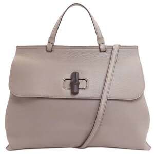 GUCCI Gray Leather Bamboo Bag